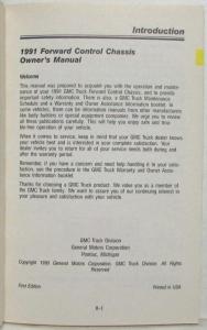 1991 GMC Truck Forward Control Chassis Owners Manual