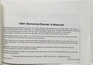 1991 GMC Sonoma Pickup Owners Manual