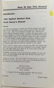 1992 GMC TopKick Medium Duty Truck Owners Manual