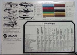 1975 Chrysler Dodge Valient Dart Scamp Diagram Sales Brochure FRENCH TEXT