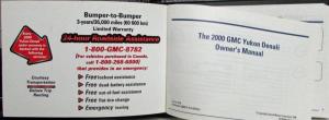 2000 GMC Yukon Denali Owners Manual w/ Case & Light Duty Truck Warranty Booklet