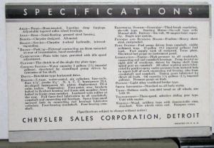 1930 Chrysler Six Sedan Touring Business Coupe Roadster Brochure