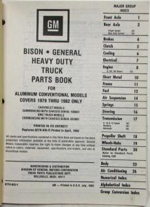 1979-1982 GMC General Chevy Bison Heavy Duty Trucks Parts Book Alum Conventional