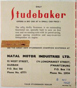 1958 Studebaker Announcing Scotsman Sales Folder for South African Market