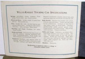 1921 Willys Knight Motor Cars Dealer Sales Brochure Touring Sedan Roadster Coupe