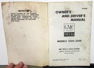 1964 GMC Gasoline Powered Trucks Owners Manual Care & Op Pickup 1000-3500