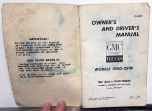 1966 GMC Gasoline Powered Trucks Owners Manual Care & Op Pickup 1000-3500 Models