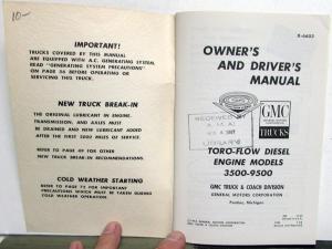 1966 GMC Toro-Flow Diesel Trucks Owners Manual Care & Op 3500-9500 Models