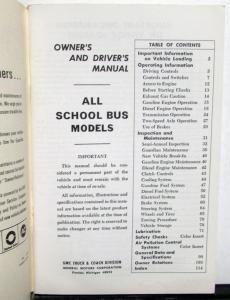 1971 GMC School Bus Owners Manual Care & Op Instructions Gas & Diesel Models