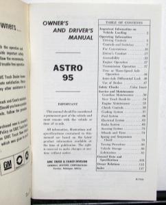 1971 GMC Truck Owners Manual Care & Op Instructions Astro 95 HD Models