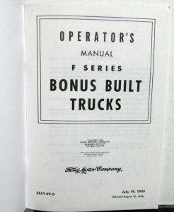 1949 Ford Truck Owners Operators Manual Pickup F Series Full Line Reproduction