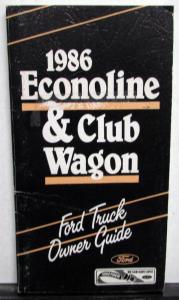 1986 Ford Econoline & Club Wagon Van Owners Manual Care & Op Original