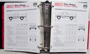 1993 Dodge Truck Dealer Data Book Product Info Dakota Ram Pickup Ramcharger Van