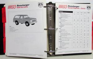 1993 Dodge Truck Dealer Data Book Product Info Dakota Ram Pickup Ramcharger Van