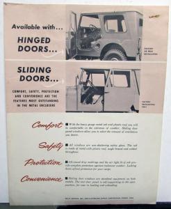 1960 Jeep CJ-5 Full Cab Sales Sheet Hinged Or Sliding Doors Original Willys