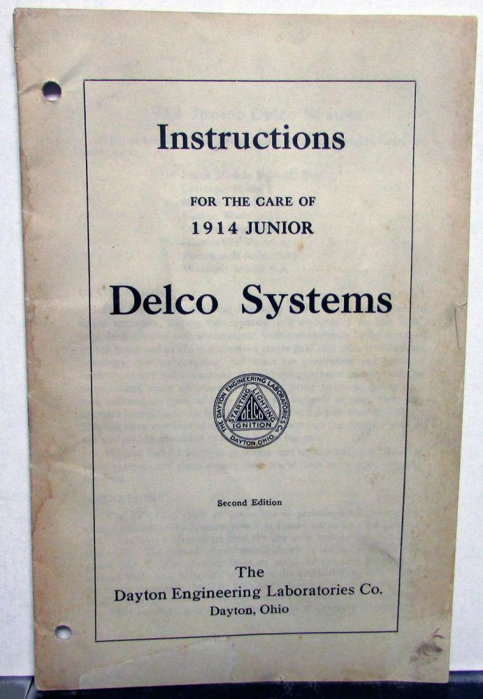1914 Delco Junior Electrical Systems Instruction Booklet Buick Hudson Oldsmobile