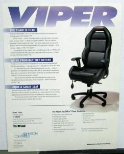 1996 Dodge Viper Office Chair Johnson Controls Promotional Sales Card