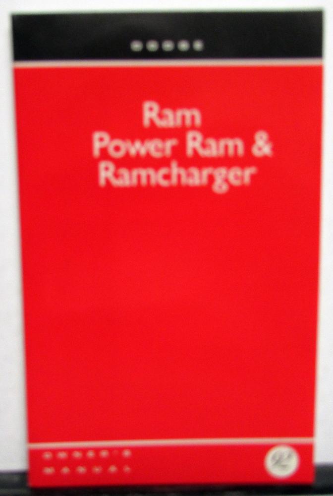 1992 Dodge Truck Ramcharger Owners Manual Care & Operation Power Ram