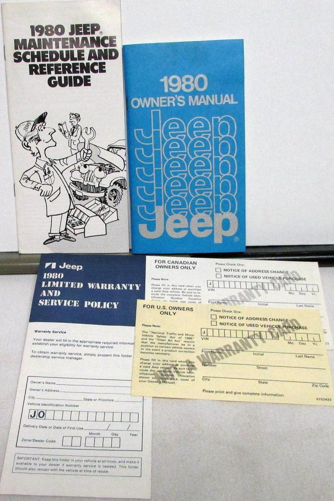1980 Jeep CJ-5 CJ-7 Cherokee Wagoneer J-10 J-20 Truck Original Owners Manual