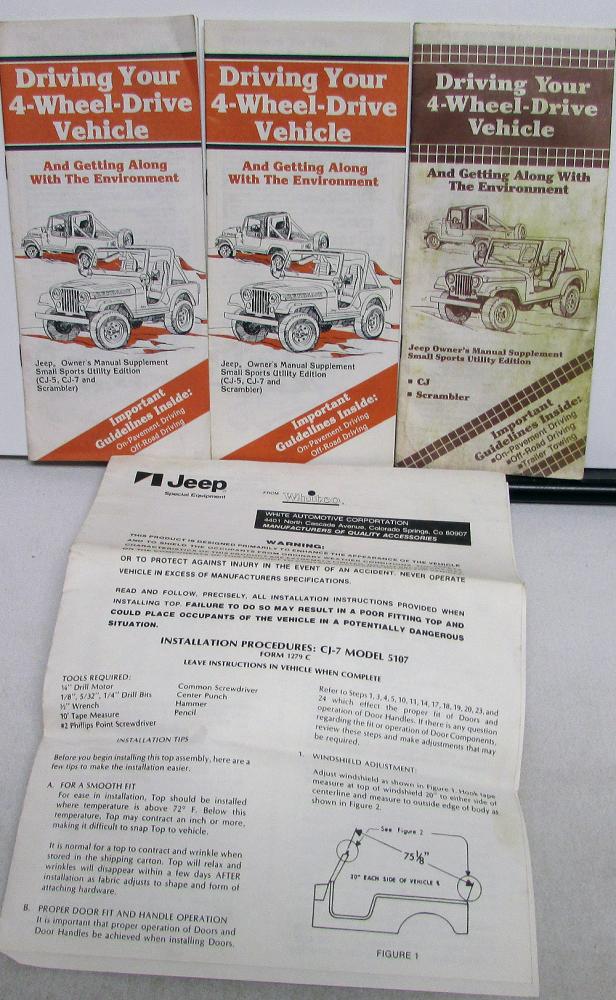 1982-1983 1985 Jeep Driving Your 4 WD Vehicle Brochure & Top Instructions