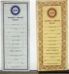 1960s Jeep Blank Owners Service Policy Folders W/1000 Mile Service Coupon