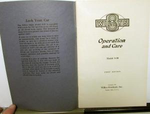 1930 Willys 8 Model 8-80 Operation & Care Owners Manual