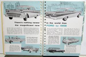 1958 Ford Dealer Facts Book Custom 300 Fairlane 500 Thunderbird Station Wagon