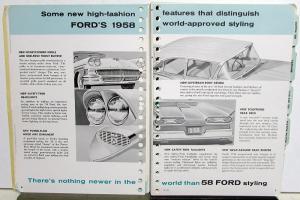 1958 Ford Dealer Facts Book Custom 300 Fairlane 500 Thunderbird Station Wagon