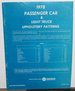 1978 Chrysler Dodge Plymouth Car & Light Truck Upholstery Options Colors Booklet