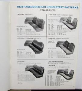 1978 Chrysler Dodge Plymouth Car & Light Truck Upholstery Options Colors Booklet