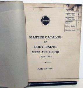 1929-1940 Studebaker Sixes & Eights Dealer Master Body Parts Catalog Book Orig