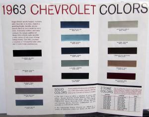 1963 Chevrolet Brochure Folder Car Color Paint Chips Corvette Chevy II Impala