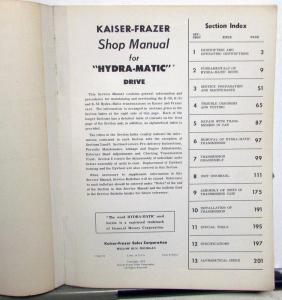 1950-1952 Kaiser Frazer Hydra-Matic Transmission Shop Manual K-50 K-51 K-52