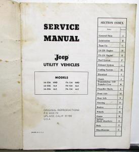 1960s Jeep Utility Vehicles Service Shop Repair Manual L6 & F4 Vintage Repro