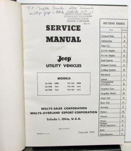 1959 Jeep Utility Vehicles Service Shop Manual L6 & F4 Original Hardback Library