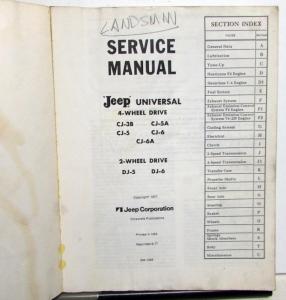 1966-1971 Jeep Universal Series Service Shop Manual CJ-3B CJ-5 CJ-6 DJ-5 DJ-6