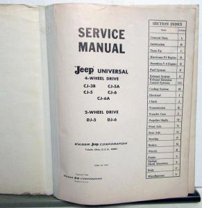 1953-1968 Jeep Universal Series Service Shop Manual CJ-3B CJ-5 CJ-6 DJ-5 DJ-6