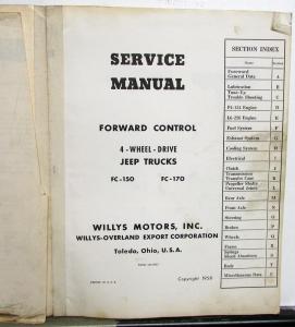 1958-1962 Jeep Forward Control FC-150 FC-170 Trucks Service Shop Manual Original