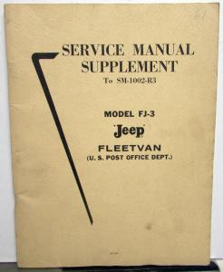 1961 Willys Jeep Dealer FJ-3 Fleetvan US Post Office Service Shop Manual Sup