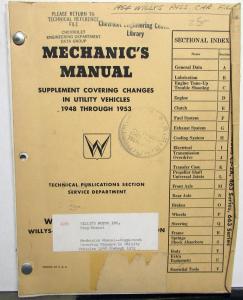 1948-1953 Willys Jeep Utility Vehicles Mechanic Service Shop Manual Supplement