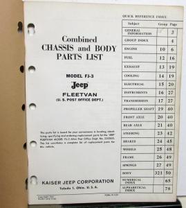 1963 Jeep FJ-3 Fleetvan For US Post Office Use Chassis Body Parts List Book