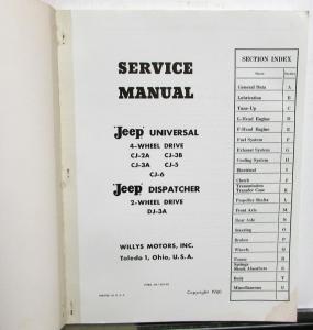 1960 1961 Jeep Universal Dispatcher Service Shop Repair Manual CJ DJ-3A Original