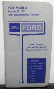 1971 Ford New Model Trucks Dealer Pocket Retail Price Salesmen Data Book Options