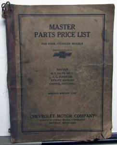 1916-1928 Chevrolet Dealer Four Cylinder Models Master Parts Price List Book