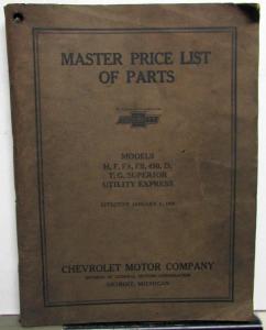 1912-26 Chevrolet Models H F FA FB 490 D T G Superior Utility Express Parts List