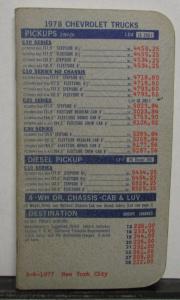 1978 Chevrolet Trucks Dealer Salesmen Pocket Price & Data Book Pickup Blazer Van
