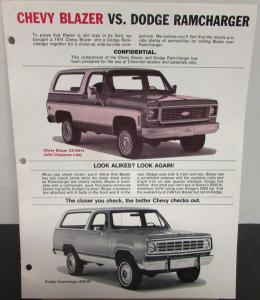 Original 1974 Chevrolet Truck Dealer Sales Brochure Blazer VS Dodge Ramcharger