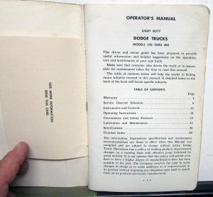 1965 Dodge Truck Owners Manual Models 100 thru 300 Used Original