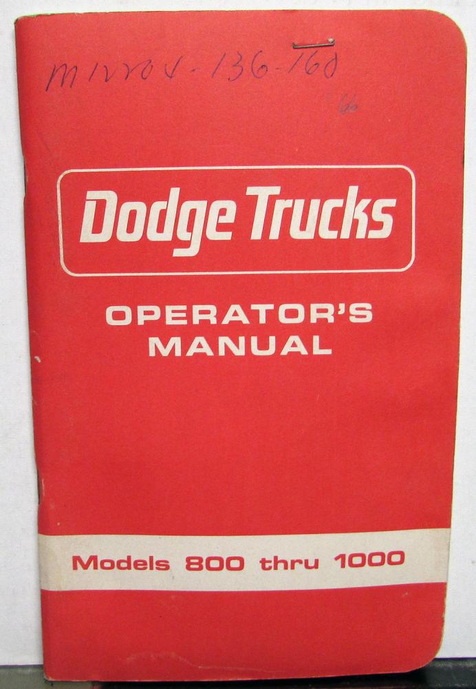 1966 Dodge Truck Owners Manual Models 800 thru 1000 Used Original