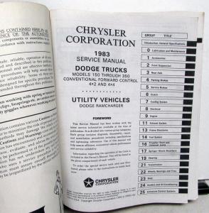 1983 Dodge Ram Truck Dealer Service Manual D & W 150 250 350 Ramcharger Pickup